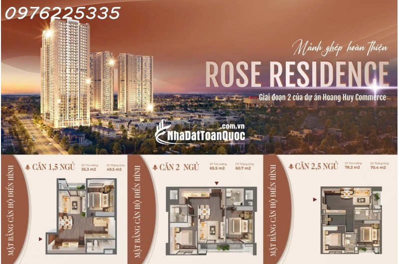 Bán căn hộ 2PN toà Rose Residence - dự án Hoàng Huy Commerce giá chỉ từ 2.540 triệu